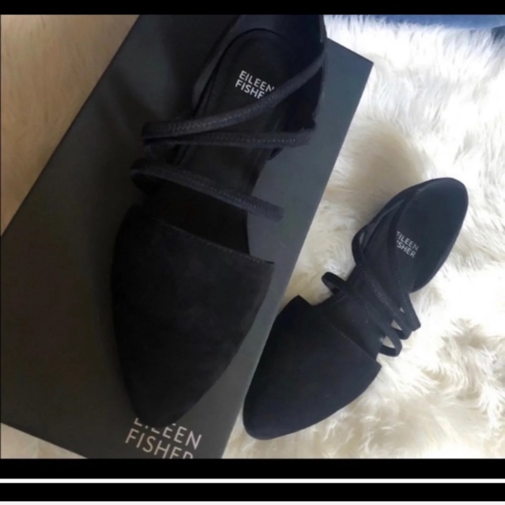 Eileen Fisher Black Strappy Suede Flats size 7.5 - Picture 5 of 6